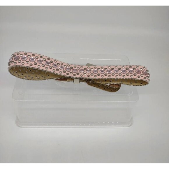 BHW XS LEATHER WESTERN COWGIRL BELT Rhinestones Rodeo Princess Bling Pink Silver - Picture 3 of 9